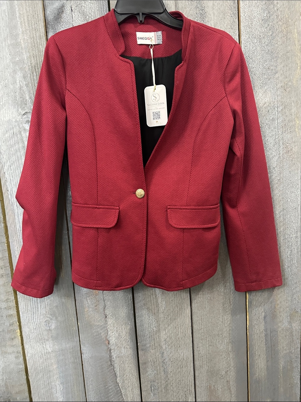 Red Textured One-Button Blazer